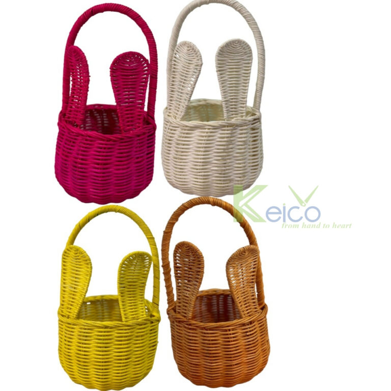 Cute rattan rabbit basket with long handle for storage and home ...