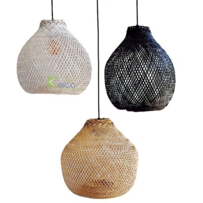 Round Rattan Pendant Light With 3 Colors (Black/ White/ Natural) Home ...