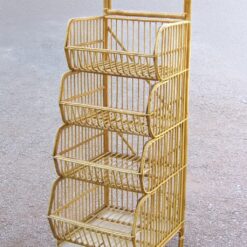 Alternative view of Natural rattan bread display rack with a removable crumb tray.