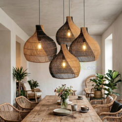 Alternative view of Harmonious Contrast: Handwoven Natural and Black Woven Lampshades for Modern Interiors