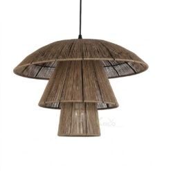 Tiered Jute & Cotton Fiber Hanging Light - Unique Mushroom Silhouette