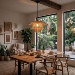 Alternative view of Tiered Jute & Cotton Fiber Hanging Light - Unique Mushroom Silhouette