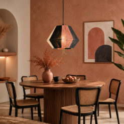 Alternative view of Geometric Cotton String Pendant Light – Handmade Fabric Cord Hanging Lamp