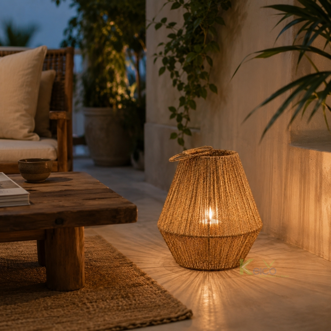 Handwoven Jute String Candle Lantern – Rustic Woven Fiber Floor & Table Candlestick Holder - Image 2