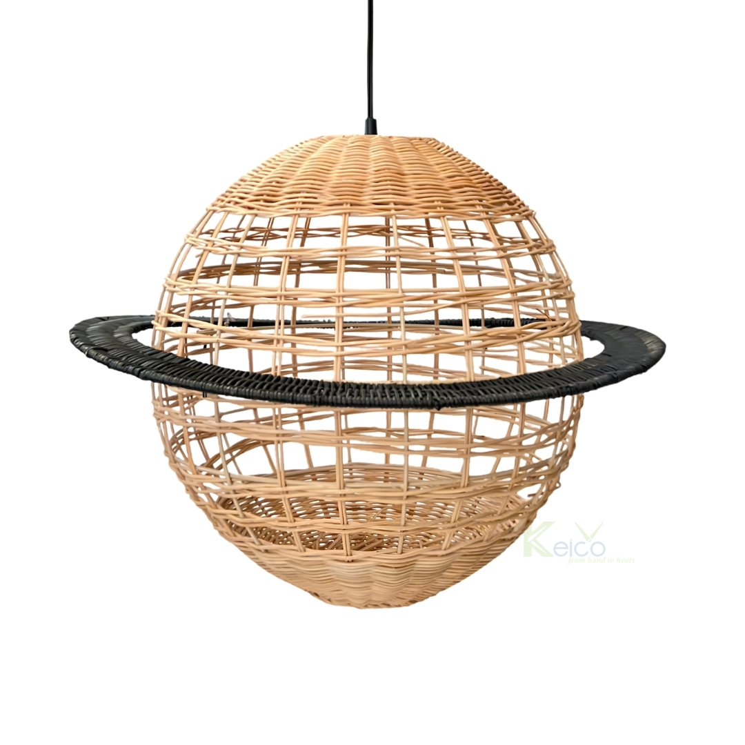 Handwoven Rattan Pendant Lamp – Saturn-Inspired Hanging Light