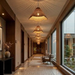 Alternative view of Bellflower Rattan Pendant Light – Handwoven Natural Ceiling Lamp