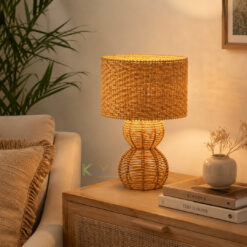 Alternative view of Handwoven Rattan Table Lamp – Natural Decorative Bedside Lamp