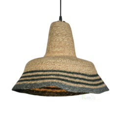 Handwoven Seagrass Pendant Lamp with Black Stripe Pattern