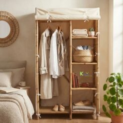 Alternative view of NATURAL BAMBOO WARDROBE WITH FABRIC COVER – ECO-FRIENDLY STORAGE SOLUTION FOR MODERN LIVING SPACES