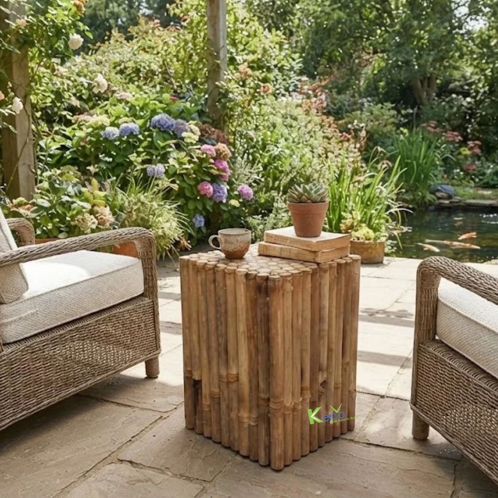 Natural Bamboo Pillar Side Table (30x30x45cm) – A Rustic Touch for Your Green Living Space - Image 2