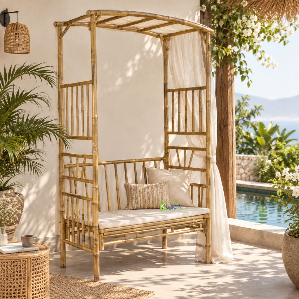 Bamboo Canopy Bench – Natural Bamboo Outdoor Bench - Image 2