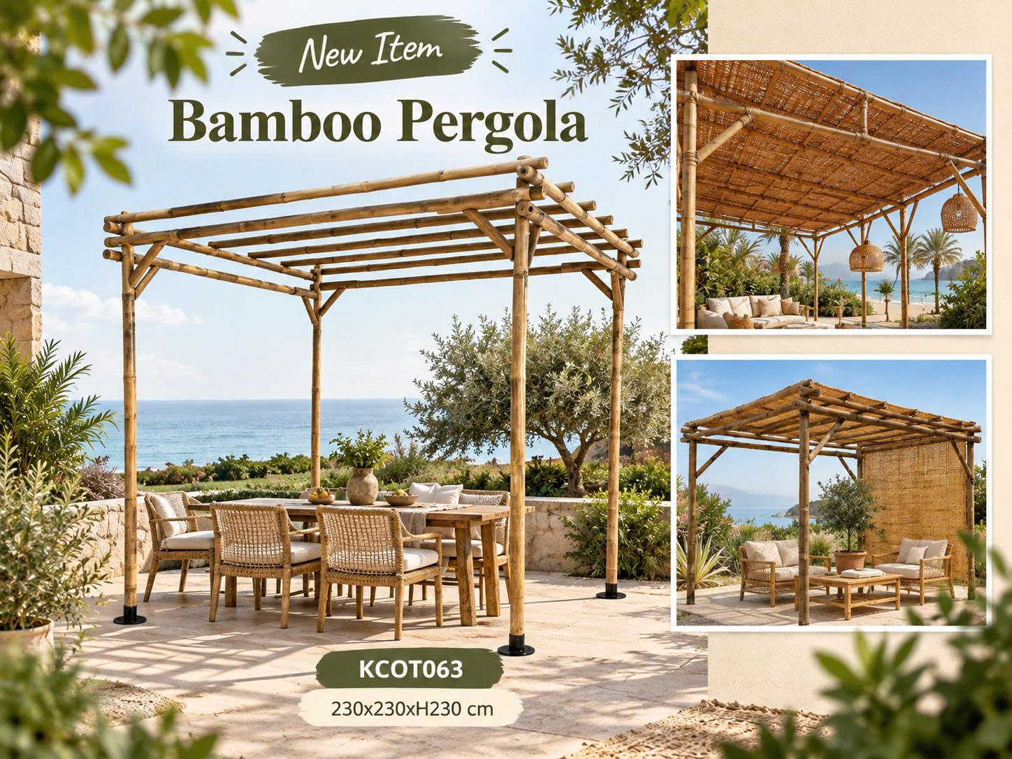 Modern Outdoor Bamboo Pergola Design, Sustainable Eco-Friendly Rooftop Garden Trend & Trendy Backyard Decor Idea - Image 3