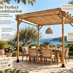 Alternative view of Modern Outdoor Bamboo Pergola Design, Sustainable Eco-Friendly Rooftop Garden Trend & Trendy Backyard Decor Idea