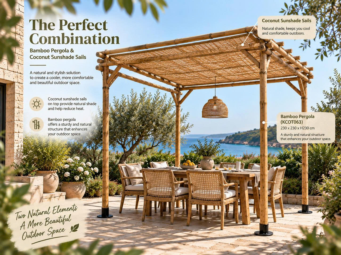 Modern Outdoor Bamboo Pergola Design, Sustainable Eco-Friendly Rooftop Garden Trend & Trendy Backyard Decor Idea - Image 2
